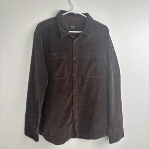 Prana Dark Brown Standard Fit corduroy heavy button down shirt xl organic cotton
